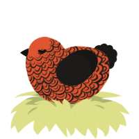 A vermilion and sable chicken with a double-lace pattern