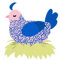 A rose and ultramarine chicken with a double-lace pattern