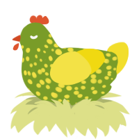 hay, a chartreuse and yellow chicken with a speckle pattern