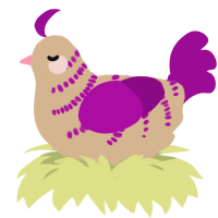 A beige and plum chicken with a half-bar pattern