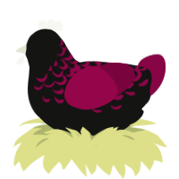 A black and maroon chicken with a half-lace pattern
