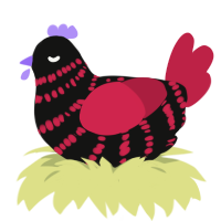 A black and crimson chicken with a bar pattern