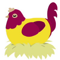 A yellow and maroon chicken with a head pattern