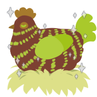 A russet and lime chicken with a bar pattern