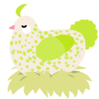 A cream and lime chicken with a speckle pattern