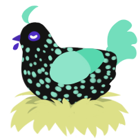 Nighlight, a black and mint chicken with a speckle pattern