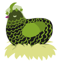 Monster Mash Frappe, a sable and chartreuse chicken with a lace pattern