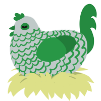 A silver and viridian chicken with a lace pattern