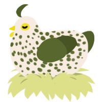 Speckle, a cream and olive chicken with a speckle pattern