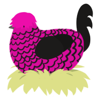 lineage curse g2, a fuchsia and sable chicken with a lace pattern