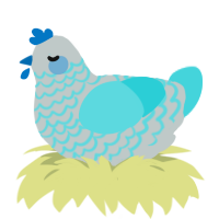 A silver and aqua chicken with a lace pattern