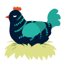 A tumblr and turquoise chicken with a half-bar pattern