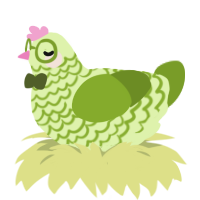 A apple and chartreuse chicken with a lace pattern