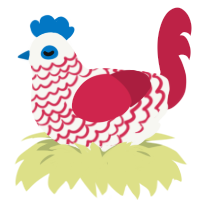 A white and crimson chicken with a lace pattern