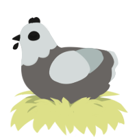 brain empty, a grey and silver chicken with a head pattern