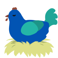 A ultramarine and turquoise chicken