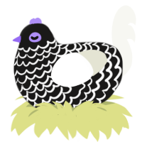 A sable and white chicken with a lace pattern