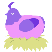 A lavender and blurple chicken with a head pattern
