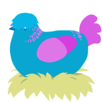A cerulean and orchid chicken with a neck-band pattern