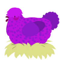 A amethyst and violet chicken with a speckle pattern