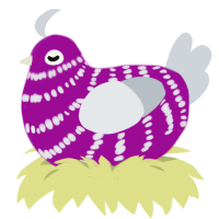 A plum and mist chicken with a bar pattern