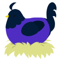 A indigo and tumblr chicken with a head pattern