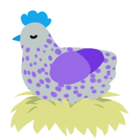 A silver and blurple chicken with a speckle pattern