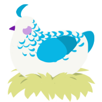A white and cerulean chicken with a half-lace pattern