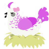 Petunia, a white and orchid chicken with a half-lace pattern