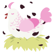 A white and pink chicken with a half-lace pattern