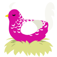 A fuchsia and white chicken with a half-lace pattern