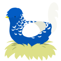 A ultramarine and white chicken with a half-lace pattern