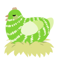 A grass and apple chicken with a bar pattern
