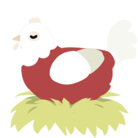 A red and white chicken with a head pattern