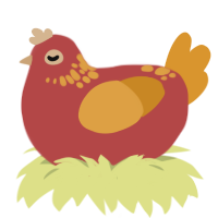 Poppy, a red and orange chicken with a neck-speckle pattern