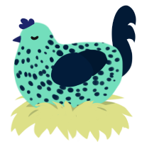 Phosphor, a mint and tumblr chicken with a speckle pattern