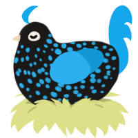 Comet, a sable and sky chicken with a speckle pattern