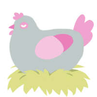 Tinn, a silver and pink chicken