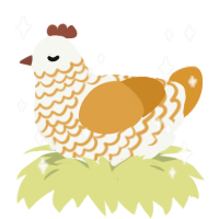 A white and orange chicken with a lace pattern
