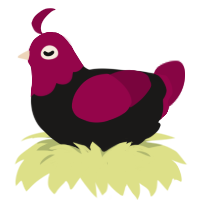 Quasar, a sable and maroon chicken with a head pattern
