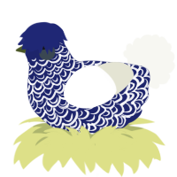 Tundra, a navy and white chicken with a double-lace pattern