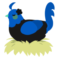 Deep Sea Girl, a sable and ultramarine chicken with a head pattern