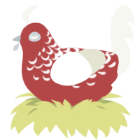 A red and white chicken with a half-lace pattern