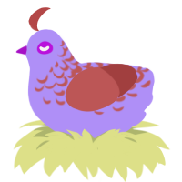 A lilac and red chicken with a half-lace pattern