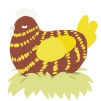 Bee, a russet and yellow chicken with a bar pattern