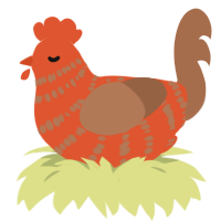 A vermilion and brown chicken with a bar pattern