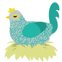 A silver and turquoise chicken with a double-lace pattern