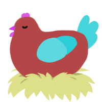 A red and aqua chicken