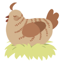 A beige and brown chicken with a half-bar pattern