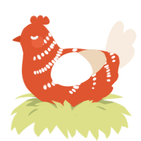 A vermilion and cream chicken with a half-bar pattern